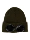 C.p. Company Green Goggle Beanie With Turn-up Brim In Cotton Man In Green