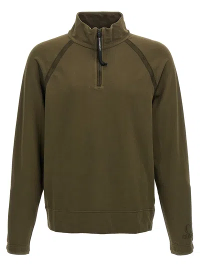 C.p. Company Light Fleece Half Zipped Sweatshirt In Green