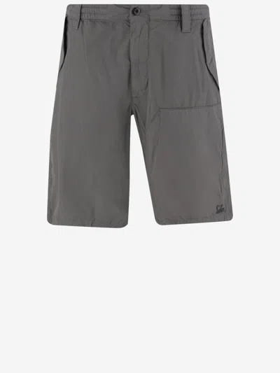 C.P. COMPANY GREY COTTON LOGO SHORTS