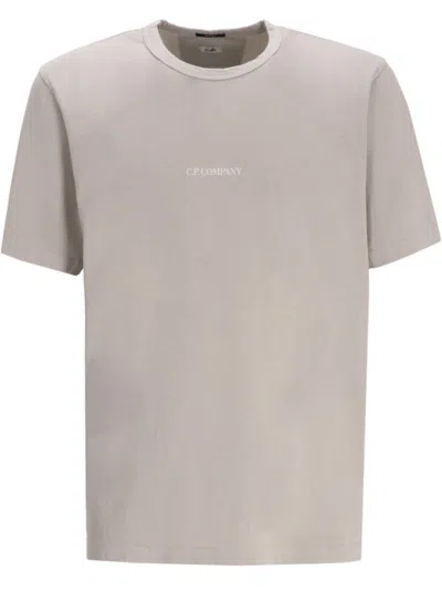 C.p. Company Grey Crewneck Logo-embroidered T-shirt In Gray