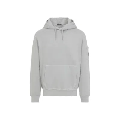 C.P. COMPANY GREY LOGO DRAWSTRING HOODIE