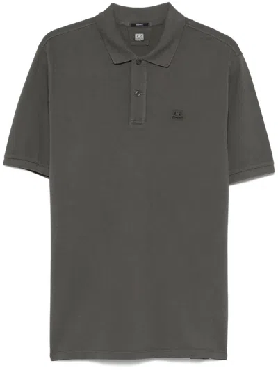 C.p. Company Grey Polo In Cotton With Embroidered Logo