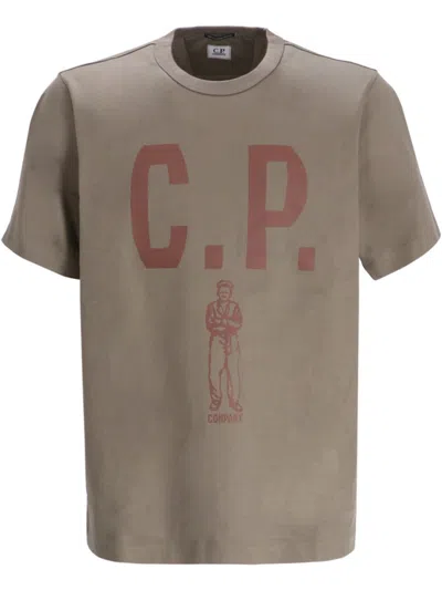 C.p. Company Grey Round Neck Logo T-shirt In Brown
