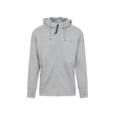 C.p. Company Greystone Melange Cotton Zipped Hooded Sweatshirt In Gray