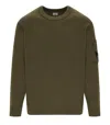 C.p. Company Green Crew Neck Sweater With Logo Plaque On The Sleeve In Cotton Man In Green
