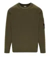 C.p. Company Green Crew Neck Sweater With Logo Plaque On The Sleeve In Cotton Man In Brown