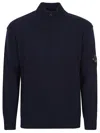 C.p. Company Knitwear Polo Collar In Lambswool Grs In Blue
