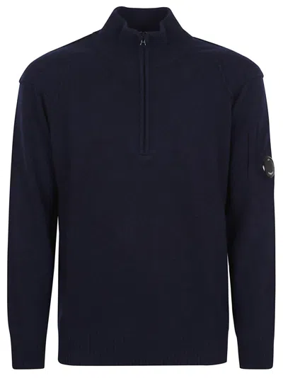 C.p. Company Half-zip Lambswool Knitwear Polo In Blue