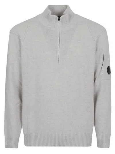 C.p. Company Half-zip Lambswool Sweater With Ribbed Details In Gray
