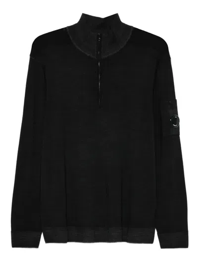 C.p. Company Half-zip Lens-pocket Sweater In Black
