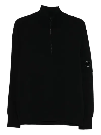 C.p. Company High Collar Long Sleeve Knit Sweater In Black