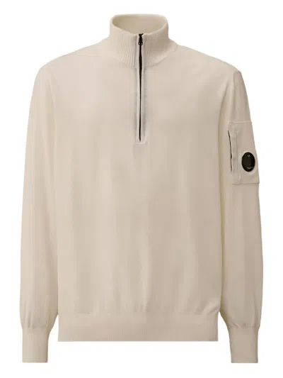 C.p. Company Half-zip Lens-pocket Sweater In Neutral