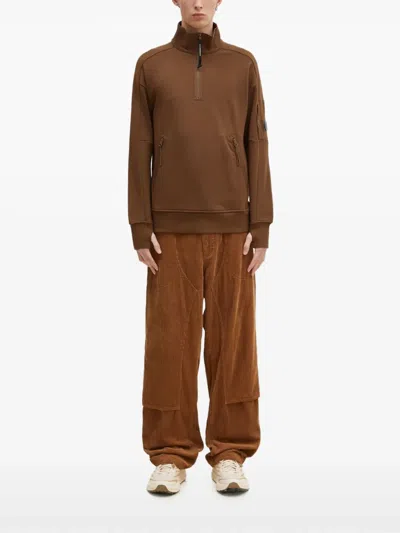 C.p. Company Half-zip Pocketed Sweatshirt In Brown