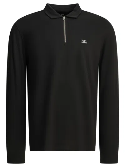 C.p. Company Half Zip Polo Shirt With Logo In Black