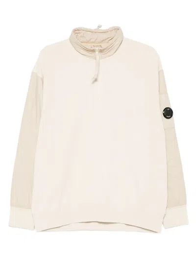 C.p. Company Half-zip Quilted-panel Sweatshirt In Neutral
