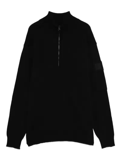 C.p. Company Knitwear Polo Collar In Extrafine Merino Wool Clothing In Black