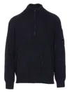 C.p. Company High Neck Long Sleeve Knit Polo In Black