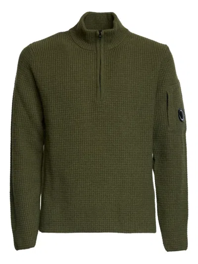 C.p. Company Polo Collar In Lambswool Grs Knit In Green
