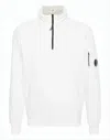 C.p. Company Half-zip White Turtleneck With Ribbed Details And Signature Patch In White