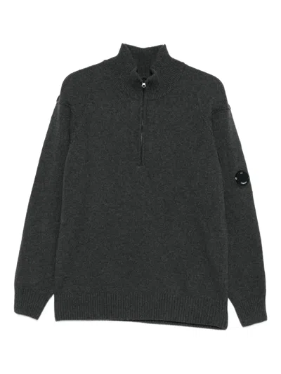 C.p. Company Half-zip Wool Sweater In Brown