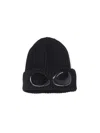 C.p. Company Black Knit Beanie With Googles Detail On The Front In Black