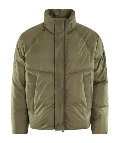 C.p. Company High Collar Long Sleeve Cotton Coat In Green