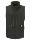 C.p. Company High Collar Sleeveless Vest With Innovative Lens Detail In Gray