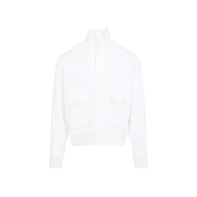 C.p. Company High-collared Button-up Jacket With Ribbed Details In White