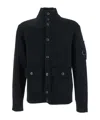 C.p. Company Cotton Cardigan With Arm Pocket And High Neck In Black