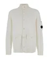 C.p. Company White Cardigan With High Neck And Lens Motif Applied On The Sleeve In White