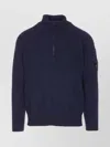 C.p. Company High Neck Knitwear With Arm Patch Detail In Blue