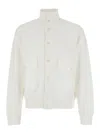 C.p. Company White Sweater With High Neck And Front Button Closure