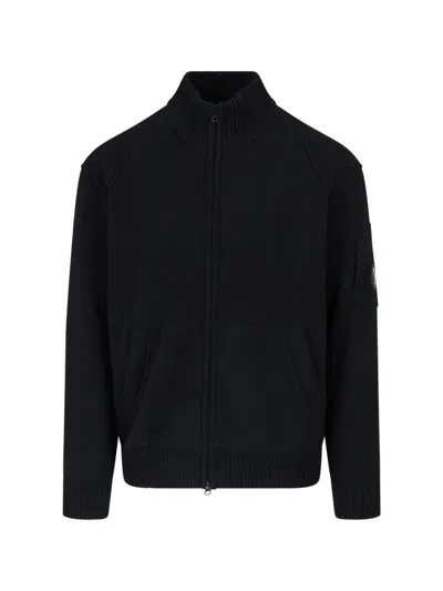 C.p. Company High-collar Zip Cardigan With Unique Lens Detail In Black