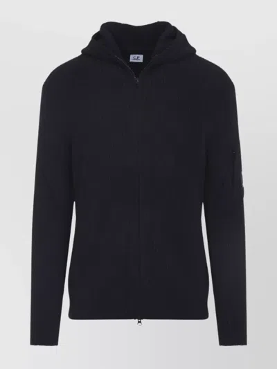 C.p. Company Hooded Cardigan With Long Sleeves And Pocket In Black