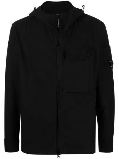 C.p. Company Hooded Cotton Zip-up Shirt In Black