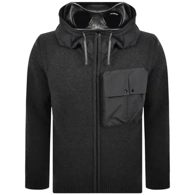 C.p. Company Cp Company Hooded Goggle Knitted Cardigan Grey In Black