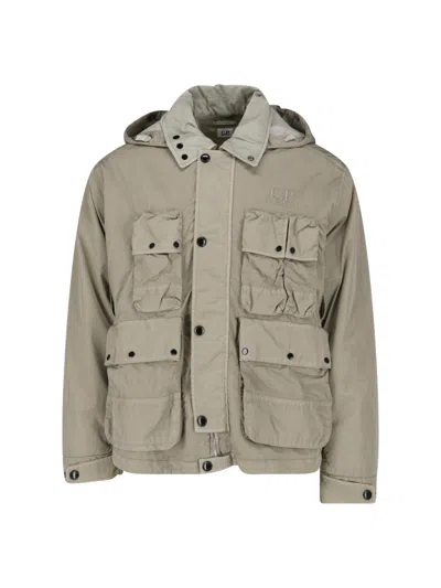 C.p. Company Hooded Heavy Chrome-r Jacket With Distinctive Goggle Lenses In Green