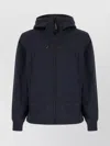 C.p. Company Blue Jacket With Drawstring Hood And Decorative Googles
