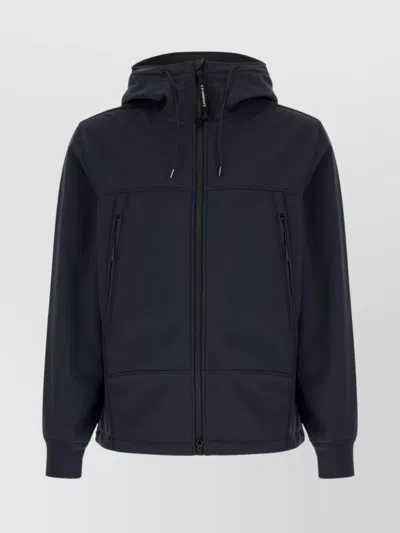 C.p. Company Hooded Jacket With Elastic Cuffs And Side Zip Pockets In Blue