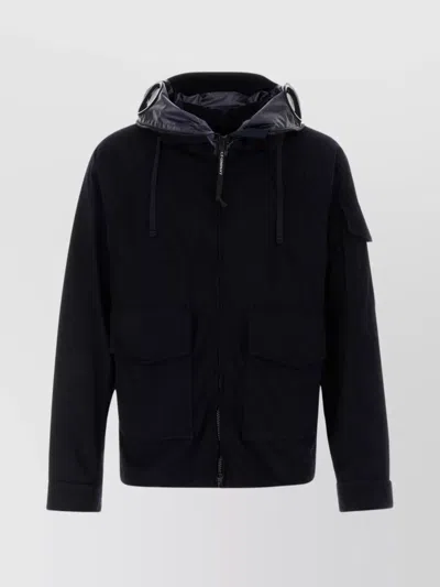 C.p. Company Hooded Jacket With Flap Pockets And Adjustable Cuffs In Black