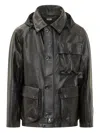 C.p. Company Hooded Medium Leather Jacket In Black