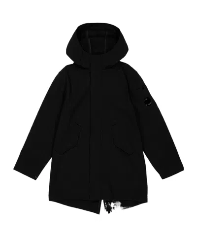 C.p. Company Hooded Midlength Coat In Black