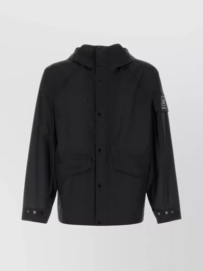 C.p. Company Hooded Nylon Jacket Front Pockets In Black