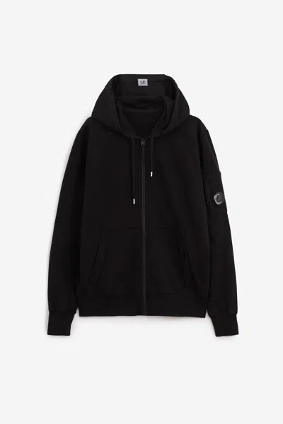 C.p. Company Hooded Open Sweatshirt In Black