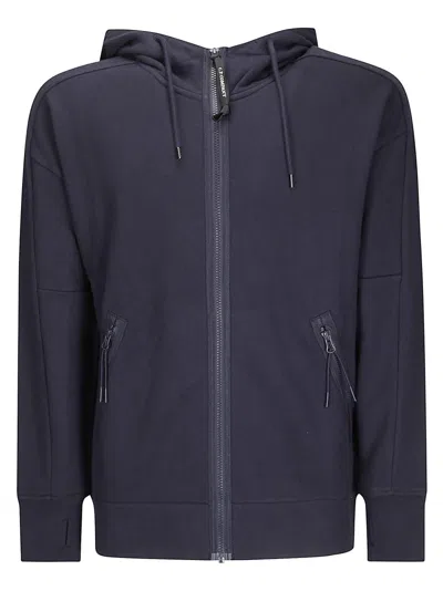 C.p. Company Sweatshirts Hooded Open In Diagonal Raised Fleece In Blue