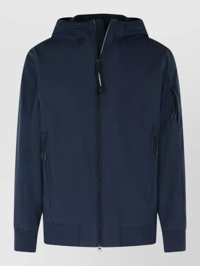 C.p. Company Hooded Polyester Blend Jacket Ribbed Hem In Blue