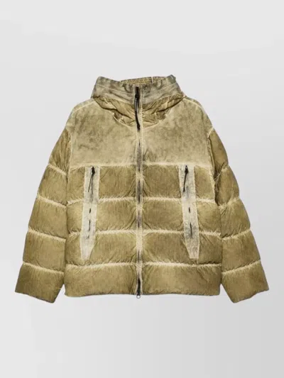 C.p. Company Hooded Quilted Down Jacket Casual Style In Gold