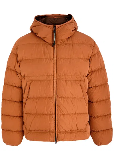 C.p. Company Hooded Quilted Shell Jacket In Brown