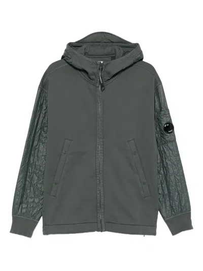 C.p. Company Hooded Quilted-sleeve Zip-up Jacket In Gray