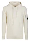C.p. Company Knit Hoodie With Drawstring Hood And Urban Logo Patch In White